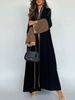 Women's Clothing Elegant Arabian Color-Block Maxi Cardigan Dress – Modest Long Robe With Contrast Panels (S-XL, Polyester Blend, Loose Fit)_ecoleips.com
