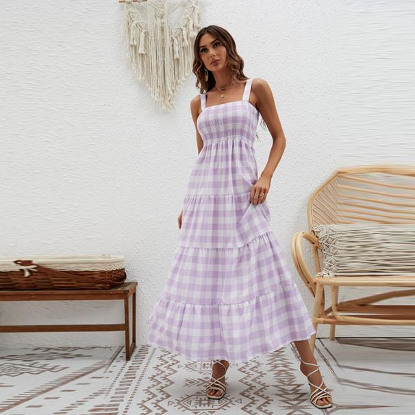 Self-shot 2026 New Fashion Striped Strap Waist-cinching Bohemian Style Dress, Foreign Trade Women's Clothing_ecoleips.com