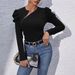 High-end Niche Black Knit Top For Women With Irregular Side Zipper Decoration, Puff Sleeves, Versatile And Slimming_ecoleips.com