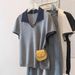 Korean Style Women's Oversized Casual Polo Collar T-Shirt Short Sleeve Contrast Color Knit Top_ecoleips.com