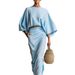 Women's Clothing European And American Style High Waisted Midi Skirt Suit For Women Round Neck Long Sleeved Loose Top Autumn New Commuting_ecoleips.com