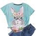 Women's Clothing Short Sleeved Women's T Shirt Happy Easter Rabbit Digital Printing Top One Piece_ecoleips.com