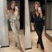 Women's Clothing New Solid Color Fashion V Neck Long Sleeved Sparkling Sequin Waist Jumpsuit_ecoleips.com