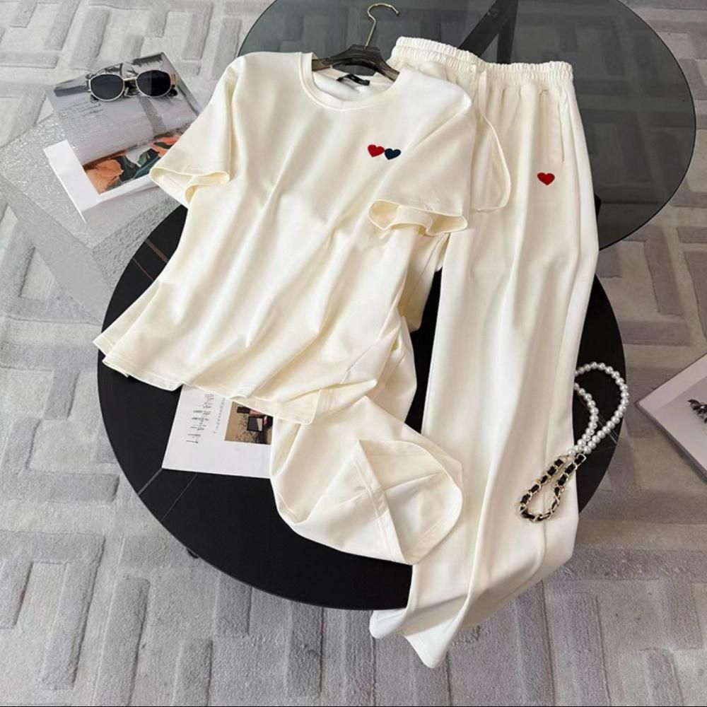Women's Clothing Loose Casual Sports Suit Fashionable Age Reducing Slim Short Sleeved T Shirt Wide Leg Pants Two Piece Suit_ecoleips.com