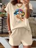 Women’s 2 Piece Outfit Set – Oversized Graphic T-Shirt And Biker Shorts Matching Set, Casual Summer Lounge Tracksuit For Daily Wear-364_ecoleips.com