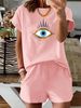 Women’s 2 Piece Outfit Set – Oversized Graphic T-Shirt And Biker Shorts Matching Set, Casual Summer Lounge Tracksuit For Daily Wear-324_ecoleips.com