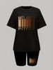 Summer Women's Casual Fashion MELANIN Letter Printed Loose T-shirt Shorts Two-piece Set Summer Sportswear Suitable For Daily Wear-175_ecoleips.com