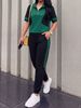Women's Casual Sportswear Set Spring/Summer Color Blocked Polo Shirt & High Waisted Striped Pants Regular Fit_ecoleips.com
