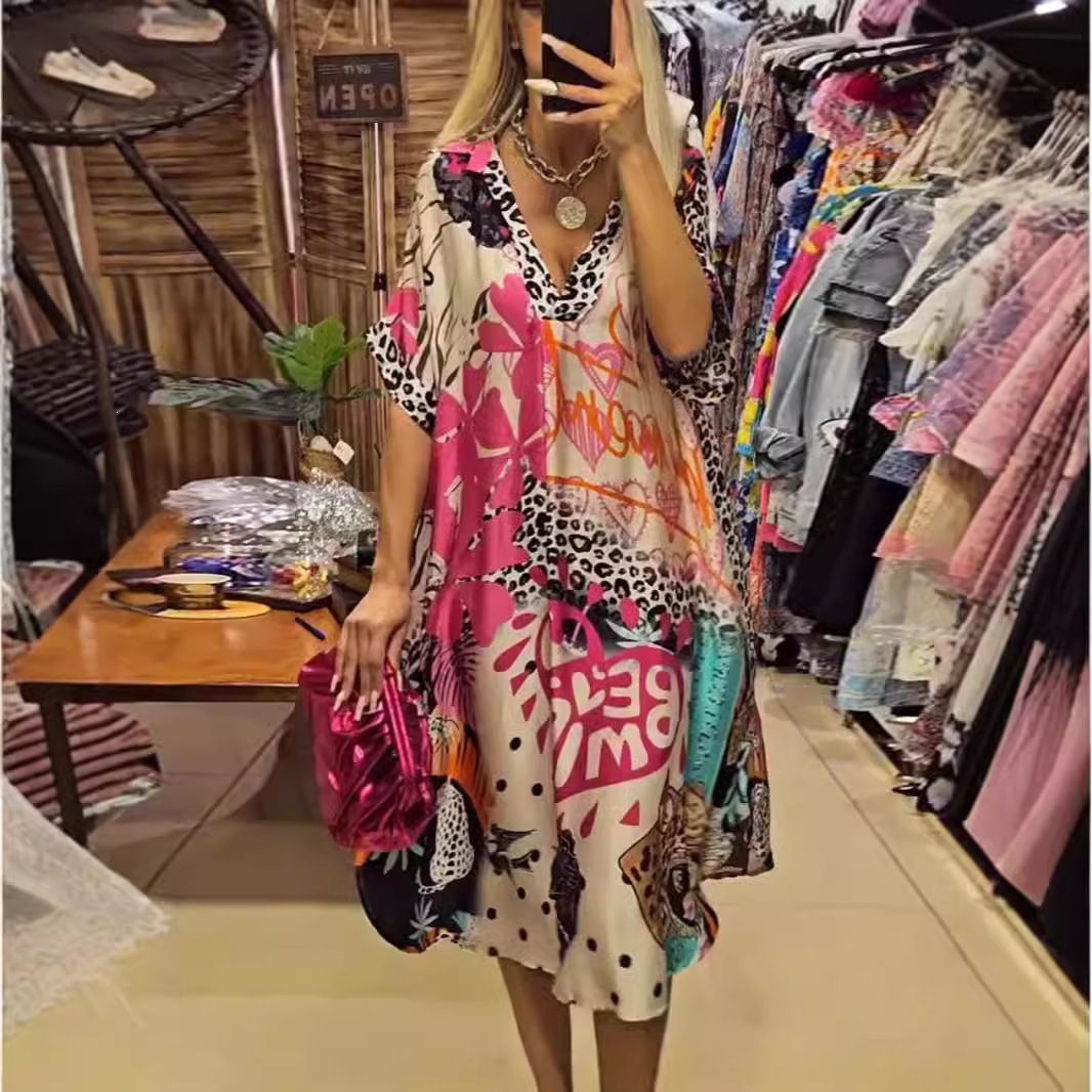 Women's Clothing Women's Colorful Print Deep V Dress Casual For Formal & Casual For Women Fashionable Lace Cardigan_ecoleips.com