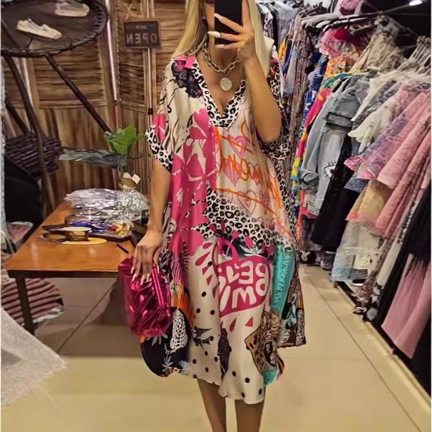 Women's Clothing Women's Colorful Print Deep V Dress Casual For Formal & Casual For Women Fashionable Lace Cardigan_ecoleips.com