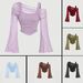 European And American Cross-border Sexy Mesh Neck Ruched Long-sleeve T-shirt, Feminine Elastic Slim-fit Short Top With_ecoleips.com