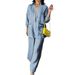 Women's Clothing Women's Solid Color Large Size Casual Cotton And Linen V Neck Suit Trousers Two Piece Set_ecoleips.com