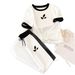 Women's Clothing Black White Color Block Leaf Print T-Shirt And Trouser Set Minimalist Style Women's Clothing For Formal & Casual For Women_ecoleips.com