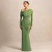 Women's Elegant Slim Fit Pleated Dress American Style Solid Color Asymmetrical Neckline For Autumn Winter_ecoleips.com