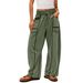 Women's Relaxed Wide-Leg Pants – Stretchy Drawstring Lounge Trousers For Casual & Travel (Black/Army Green/Hot Pink/Navy/Coral/More)_ecoleips.com