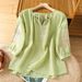 Summer Embroidered Thin V-Neck Lantern Sleeves, Breathable Five-Quarter Sleeves, Artistic Vintage Cotton-Linen Embroider_ecoleips.com