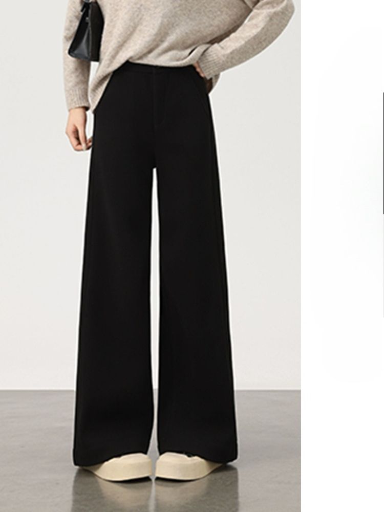K Women's New High Waisted Straight Leg Pants With Plush And Thick Casual Wide Leg Pants_ecoleips.com
