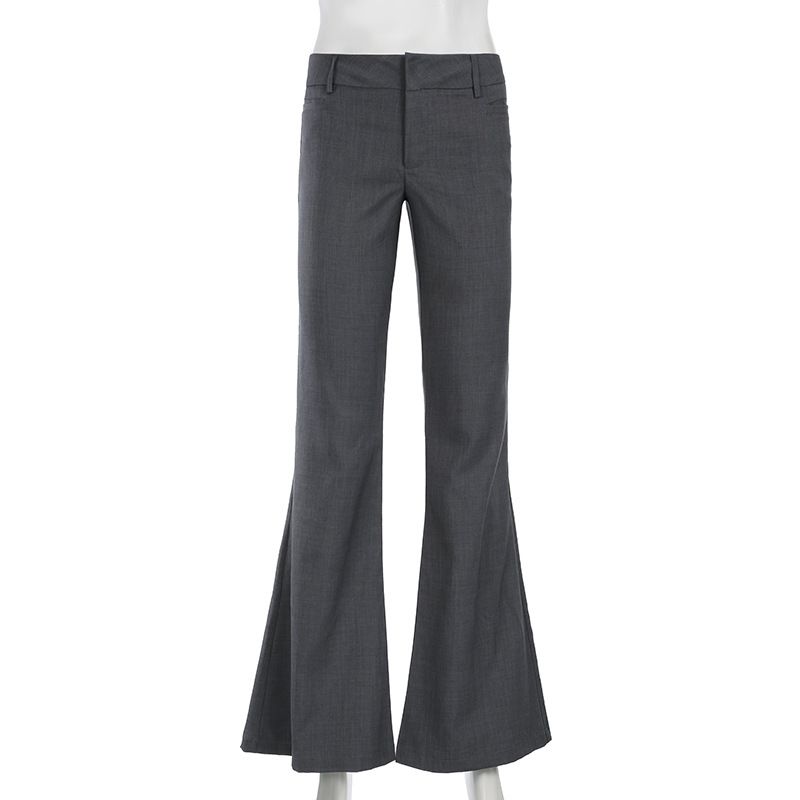 K Temperament Commuting Style Low Waist Micro Horn Pants Grey Spicy Girl Basic Casual Suit Pants_ecoleips.com
