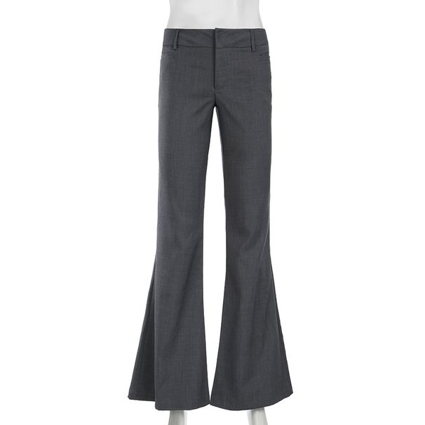 K Temperament Commuting Style Low Waist Micro Horn Pants Grey Spicy Girl Basic Casual Suit Pants_ecoleips.com