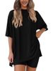 K New Women's Casual Round Neck Slit Loose Shorts Short Sleeved Home Suit Set_ecoleips.com