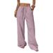 Women's Wide Leg Pants Knotted Waist Slant Pockets Textured Fabric Casual Comfort Fit Bottoms_ecoleips.com