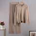 Cross-Border European And American Autumn Winter Sweater Suit Polo Collar Knitted Pullover + Wide-Leg Trousers Two-Piece_ecoleips.com
