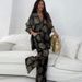 Women's Long Sleeve Top & Wide Leg Pants Set – Artistic Ink Wash Print, Comfortable Polyester, Trendy Streetwear (Xs-Xxxl, 6 Colors)_ecoleips.com