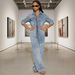 Women's Denim Jumpsuit Button Front Long Sleeve Bodysuit European American Style_ecoleips.com