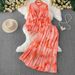 Women's Clothing Printed Temperament Stand Collar Lantern Sleeve Shirt Women's Summer Waist Slimming Top Skirt Two Piece Set_ecoleips.com