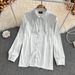 Effortlessly Chic 3D Rhinestone Blouse – Oversized Button-Down Shirt With Sparkle Detail For Women_ecoleips.com