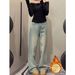 Distressed Light Blue Wide-Leg Jeans For Women – High-Waisted Flared Pants With Rhinestones, Fleece Lined, Winter Staple ( Single & Fleece Options)_ecoleips.com