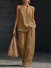Summer Halter Neck Two-Piece Set V-Neck Sleeveless Top And Flowy Wide-Leg Pants Women's Clothing Set in 8 Colors S-5XL_ecoleips.com