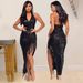 Women's Clothing halter neck deep V tassel sleeveless party sequin dress sexy irregular sequin dress for women_ecoleips.com