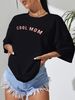 Women's Casual Black T-Shirt round Neck Short Sleeve Breathable Cotton Polyester Top Loose Letter Print for Spring/Autumn Summer_ecoleips.com