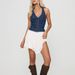 Women's Halter Neck Denim Vest – Sexy Lace-Up V-Neck Top (Dark Blue/Bluish/Dark Gray, S-XL)_ecoleips.com