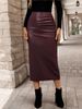 Women's Solid Color PU Leather Midi Skirt – Elegant Casual Office Pencil Skirt For All Seasons_ecoleips.com