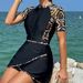 Aria Basics 2025 New Women's One-Piece Short Sleeve Two-Piece Set European And American Cross-Border Diving Suit With Wrap Skirt_ecoleips.com
