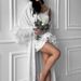 White Feather Satin Camisole Nightdress Long Sleeve Robe Pajamas Two-Piece Set European And American Autumn_ecoleips.com