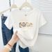 Women's Clothing Cute Cartoon Print Short Sleeve T-Shirt Wine Red Cotton Summer Fashion Top New_ecoleips.com