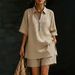 Short Sleeve T-Shirt And 5-Point Shorts Two-Piece Set, Relaxed Fit Drop Shoulder Womens Casual Outfit, Minimalist Summer Wear_ecoleips.com