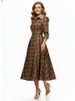 Freeacy Women's Brown Plaid Turn-Down Collar High Waist Long Sleeve Flared Midi Dress 2026 Spring Fashion Retro Party Dresses_ecoleips.com