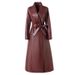 Elegant Long Trench PU Leather Coat For Women | Vintage-Inspired Belted Faux Leather Jacket | Plus Size Overcoat In Black, Anchora Red & Chocolate_ecoleips.com