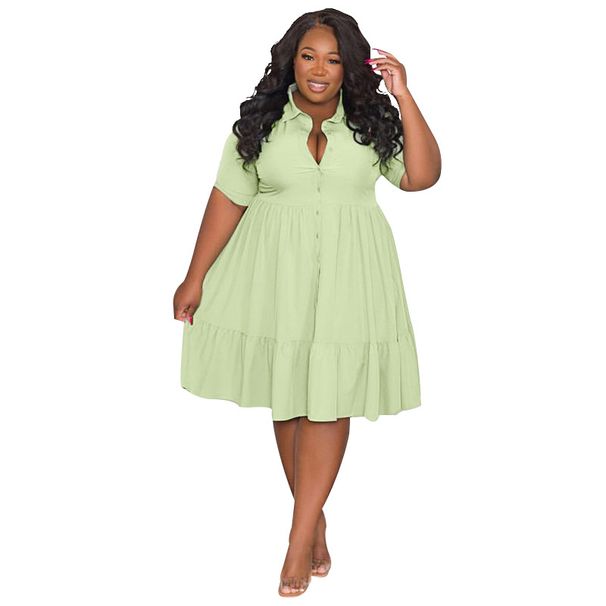 Plus Size Shirt Dress For Women – Oversized Button-Down Collar Dress With Long Sleeves (A-Line, Solid Colors)_ecoleips.com