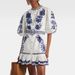 Women's Retro Short Dress With Puff Sleeves & Floral Embroidery - Single Breasted Summer Mini Dress_ecoleips.com