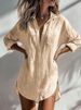 Women's Casual Cardigan Mid-Length Lapel Loose Solid Color Spring/Autumn Polyester English Style Elegant Fashion Blouse_ecoleips.com