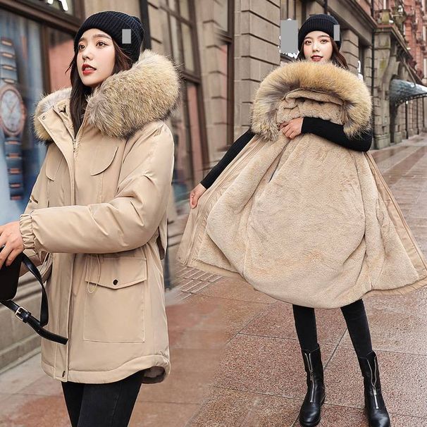 Trendy Detachable Faux Fur Hooded Puffer Jacket For Women - Winter Warm Oversized Polyester Coat With Windproof Design (6 Colors & 5 Sizes)_ecoleips.com