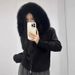 Oversized Hooded Knit Cardigan – Chunky Collar, Zip-Front, Long Sleeve (Beige/White/Blue/Pink/Gray/Black, One Size Fits Most)_ecoleips.com