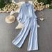 Women's French Style Breathable Loose Cardigan And Striped High Waisted Wide Leg Pants Two Piece Set Summer Commuter Friendly Sun Protective Jacket_ecoleips.com