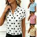 Women's Loose Fit Slimming Polka Dot Short Sleeve Shirt Blouse New Arrival Clothing_ecoleips.com