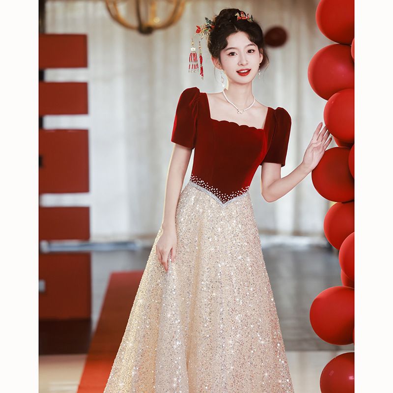 Bride's Toast 2026 New Model High-End Engagement Elegant Sequined Wedding Casual Dress For The Day Of Marriage_ecoleips.com